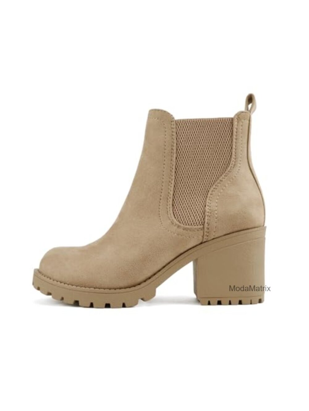 Lug Sole Mid Heel Chelsea Ankle Boot w/ Double Elastic Gore